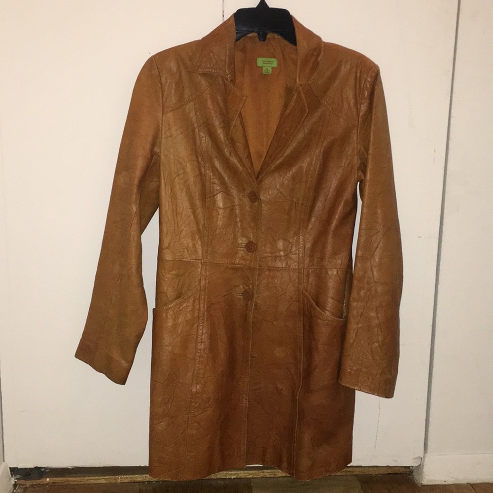 Camel faux leather trench